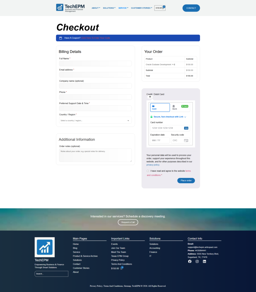 Checkout Page of the site techepm.aritropaul.com