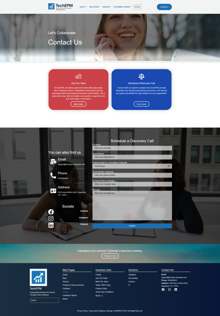 contact page of the site techepm.aritropaul.com