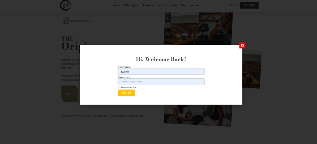 Sign in pop up