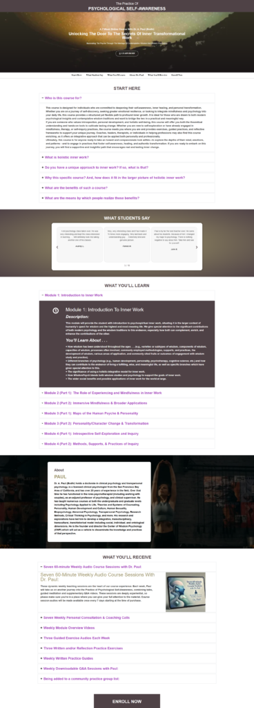 The Main Psychological Self-Awareness Landing Page