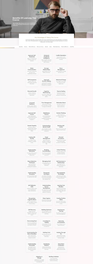 Benefits Page of The Main Psychological Self-Awareness Landing Page