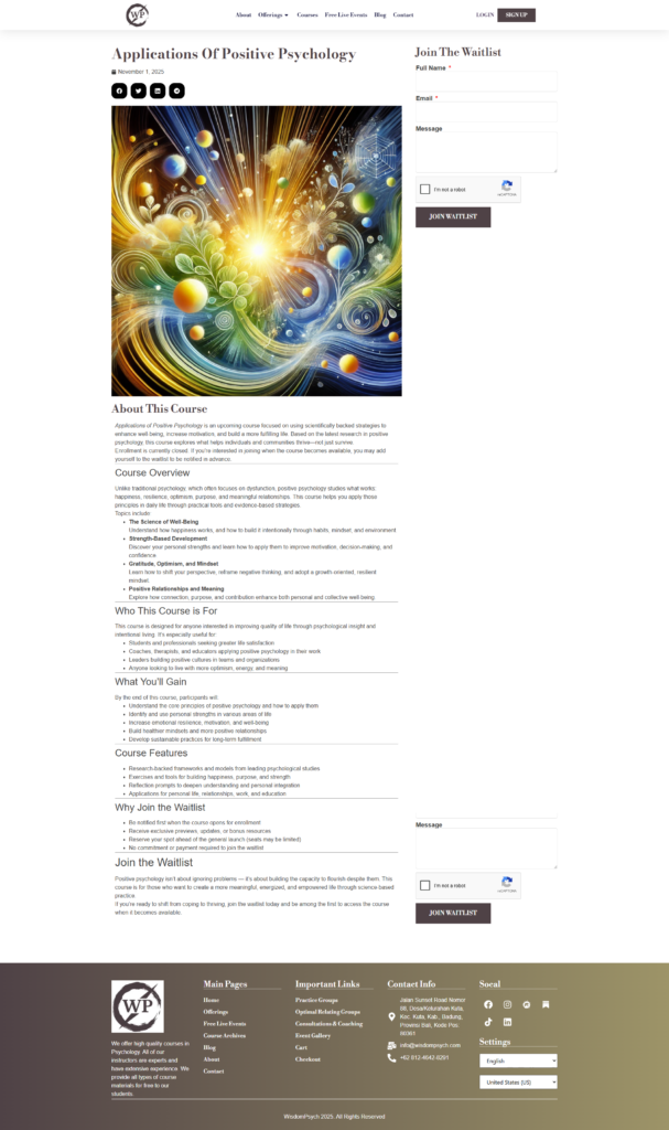 Single upcoming course page with registration